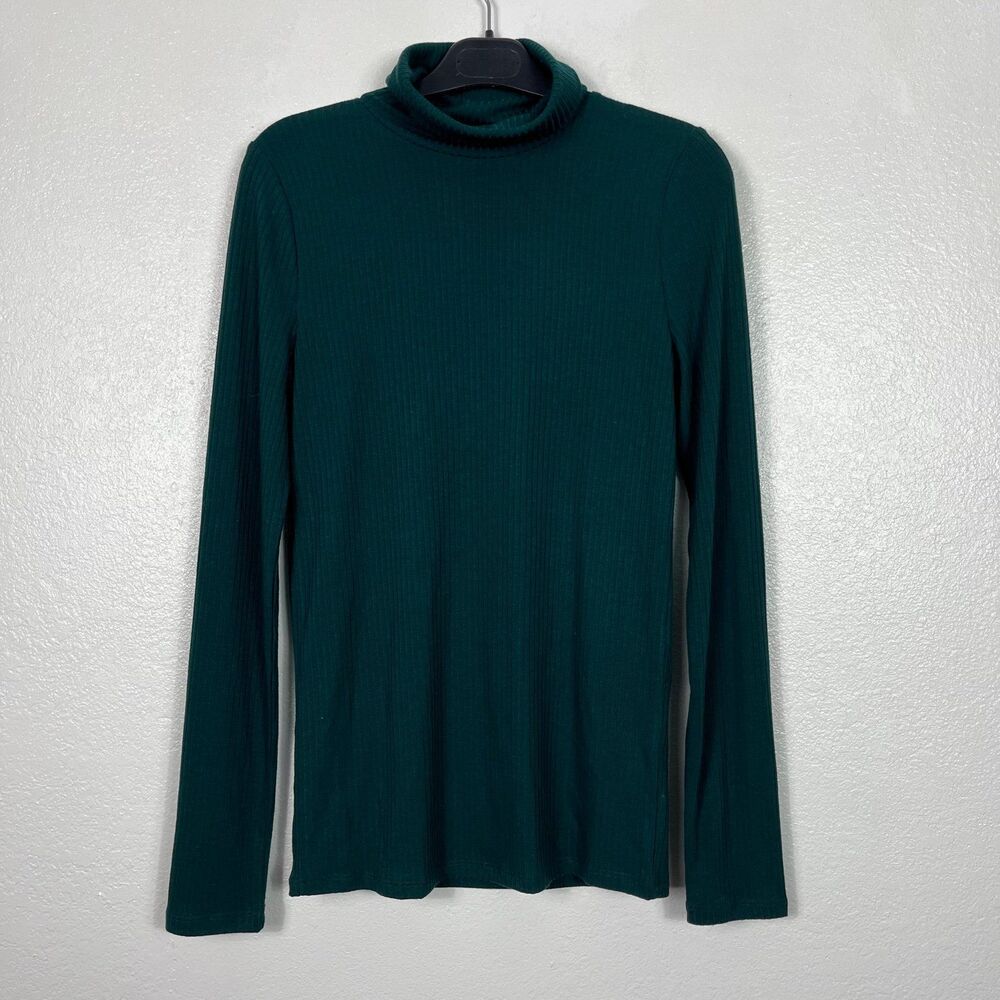 Madewell Emerald Green Ribbed Viscose Turtleneck size small